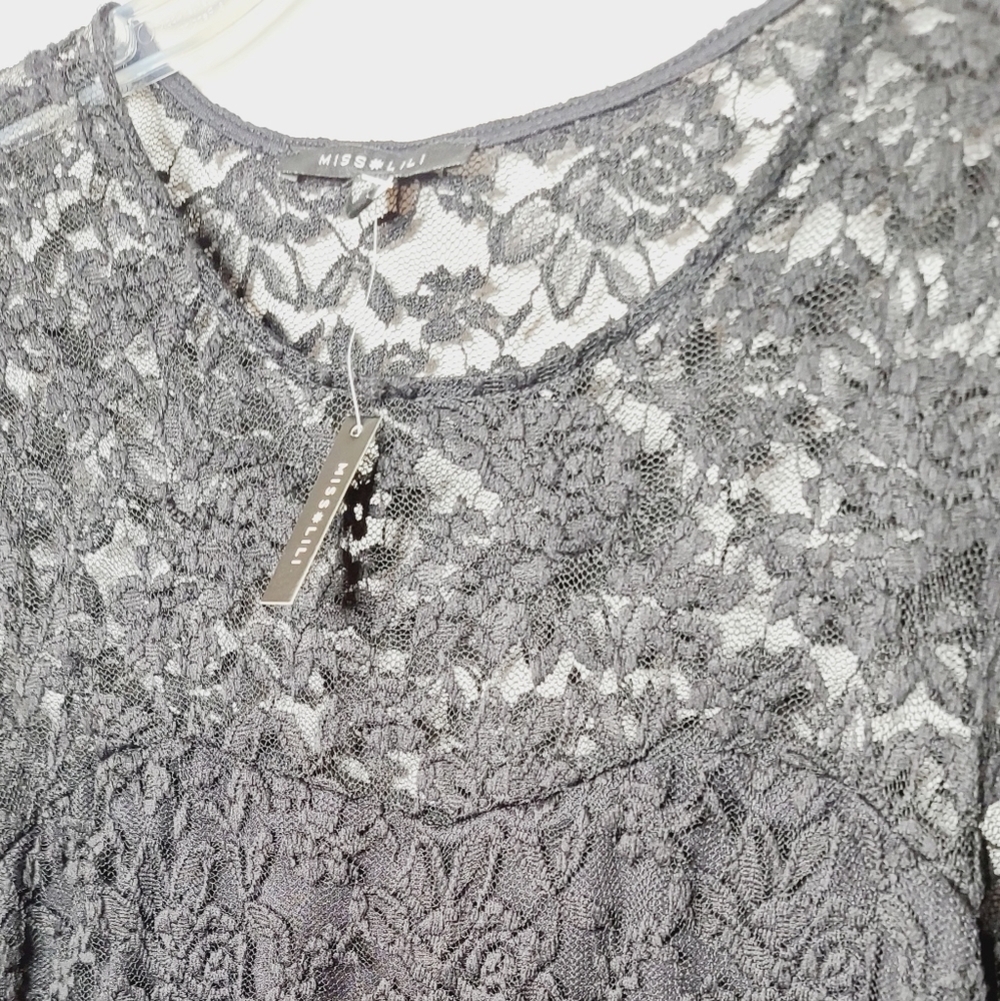 NWT Miss Lili lace long sleeve scoop neck blouse - Picture 2 of 7